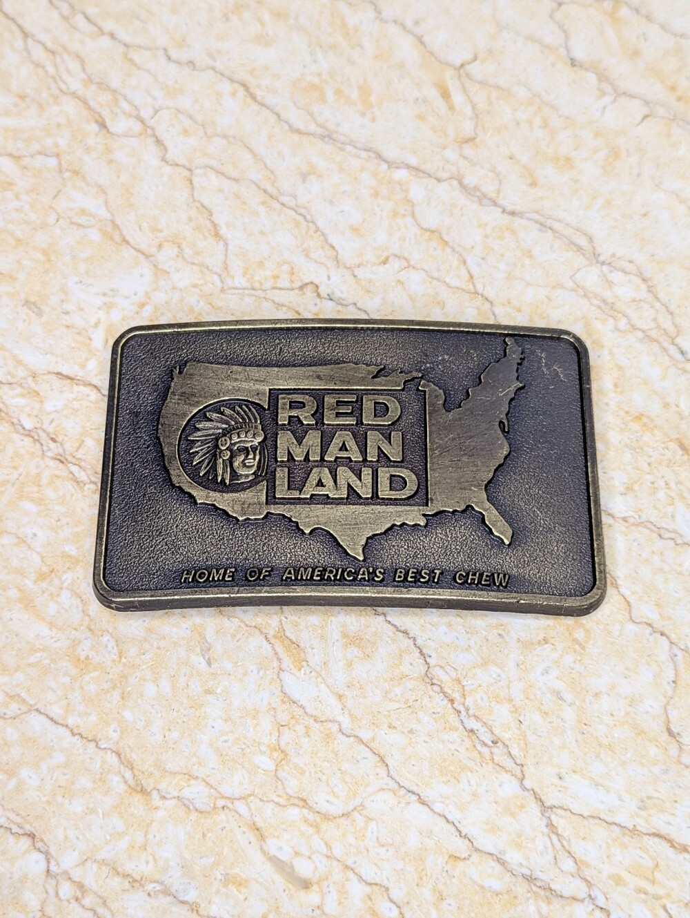 Vintage Red Man Land  Chewing Tobacco Brass Metal Belt Buckle - Picture 5 of 5